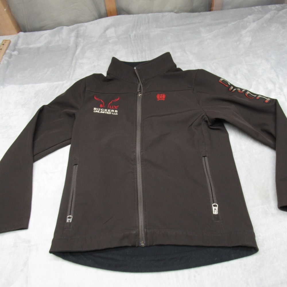 Cinch Jacket Kids Large 12 Brown Softshell Fleece Lined Outdoor Bull Riding LOGO